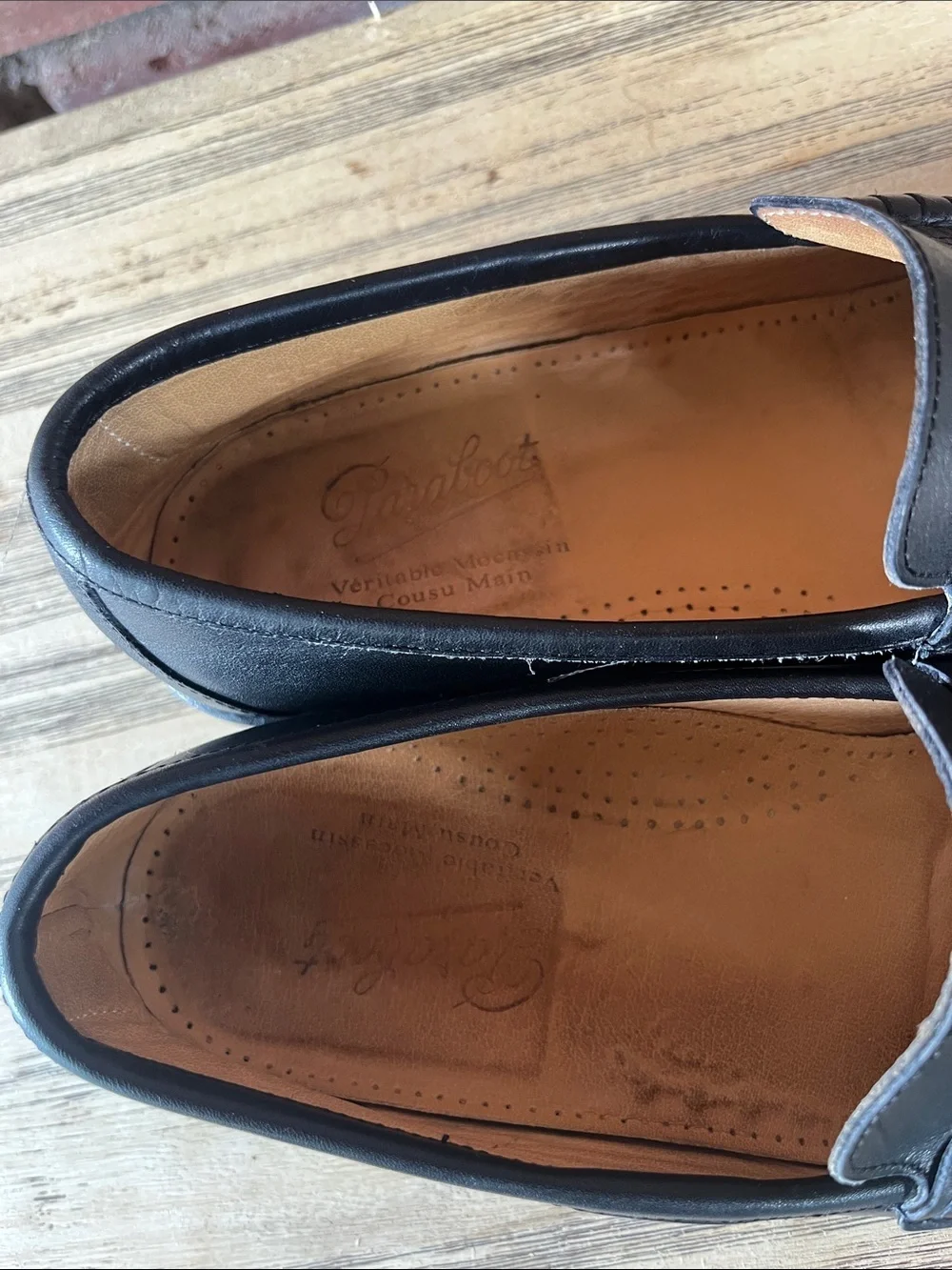 Paraboot French Fashion Classic Black Leather Penny Loafers for Men Size 6